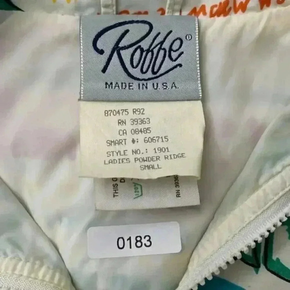 Vintage Roffe Raincoat Small S Women White All Over Print 80s Hooded Pullover - Picture 8 of 11